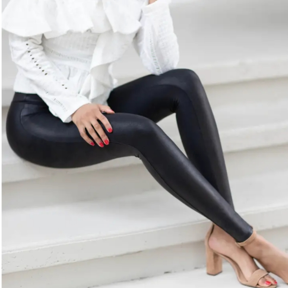 Spanx Faux Leather Black Leggings Size Small